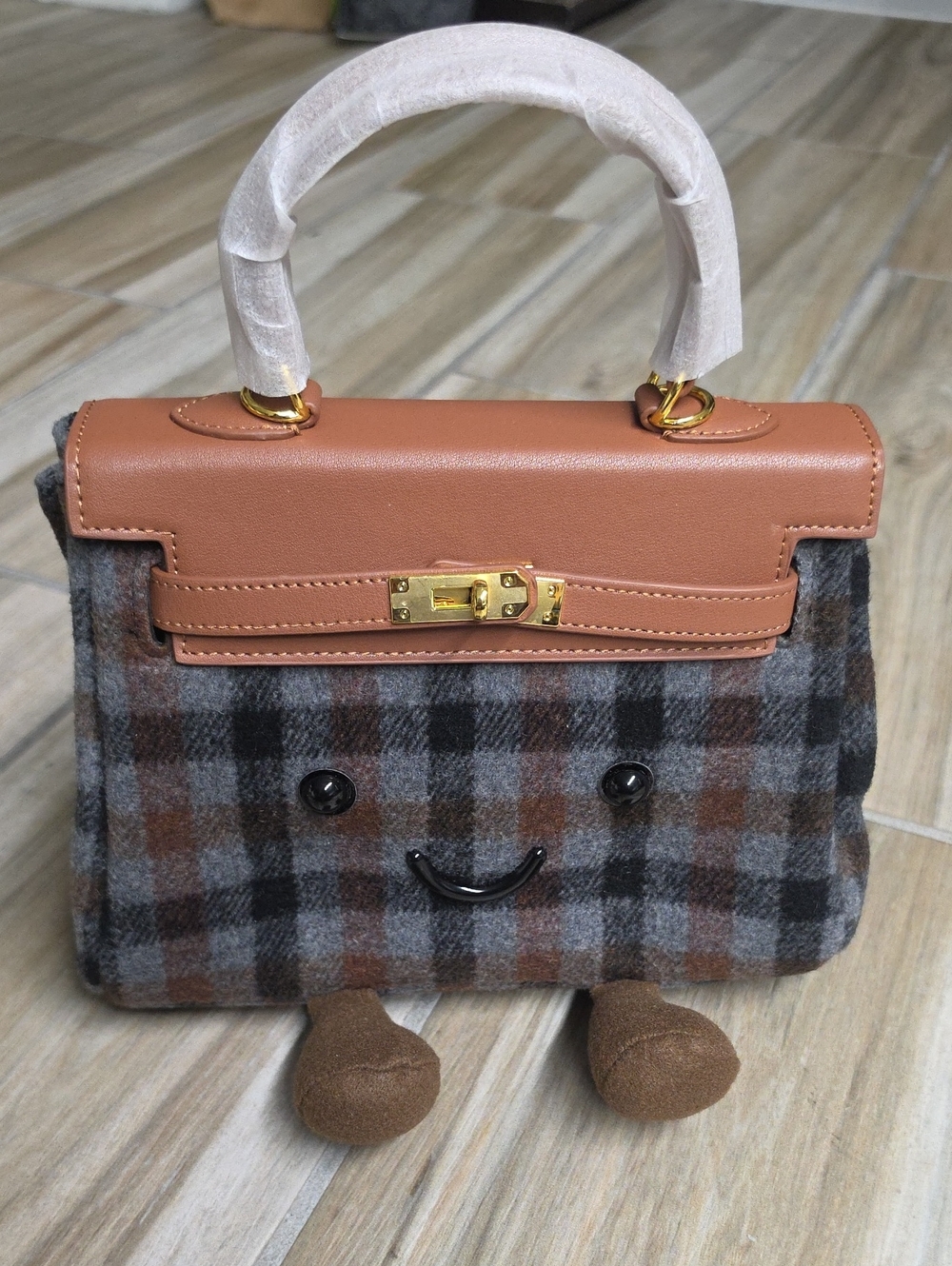 Jellycat Style Kelly Doll Brown/GrayPlaid Novelty Top-Handle Bag